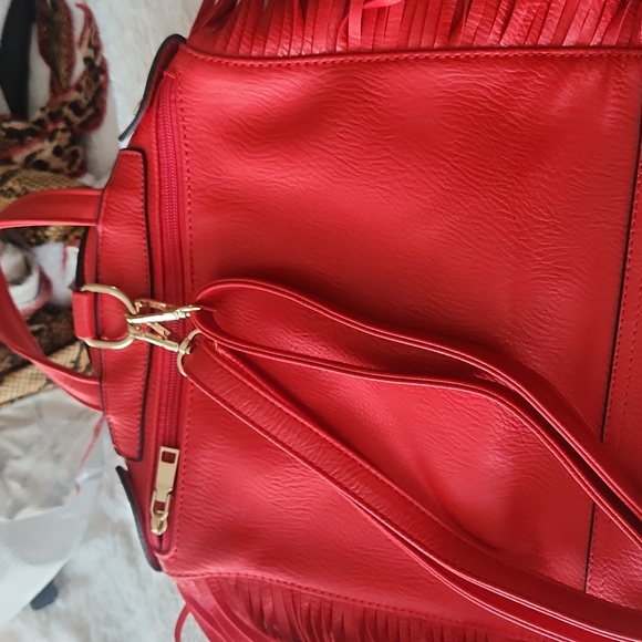 RED LEATHER Fringe Purse 🎒 Backpack - Picture 7 of 7